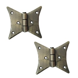 Adonai Hardware "Azur" Heavy Duty Antique Vintage Cabinet Butterfly Hinges for Barn Doors, Cupboards, Wooden Jewelry Box, Furniture, Treasure Chest and Trunks (Antique Brass)