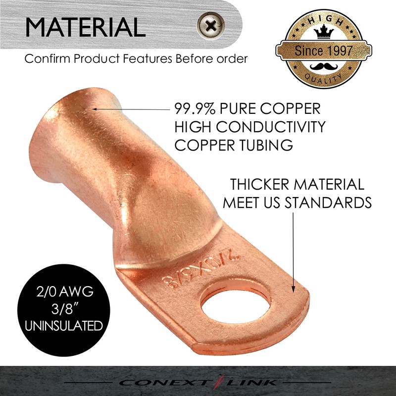 Conext Link 5pcs 2/0 AWG 3/8" Copper Wire Ring Terminal