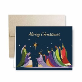 Paper Frenzy Religious Three Kings Christmas Holiday Cards with Cocoa Shimmer Envelopes - 25 pack