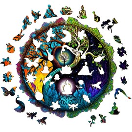 KAAYEE Wooden Jigsaw Puzzles-Wooden Puzzle Adult Unique Shape Advanced Yinyang Tree Wooden Jigsaw Puzzle for Adult, Family Puzzles 11.8 * 11.8in 200pcs