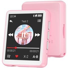 MP3 Player with Bluetooth, 128 GB Music Player, Built-in Speaker and FM Radio, 1.8 Inch Mini Touchscreen MP3 - Perfect for Children and Sports (Pink)