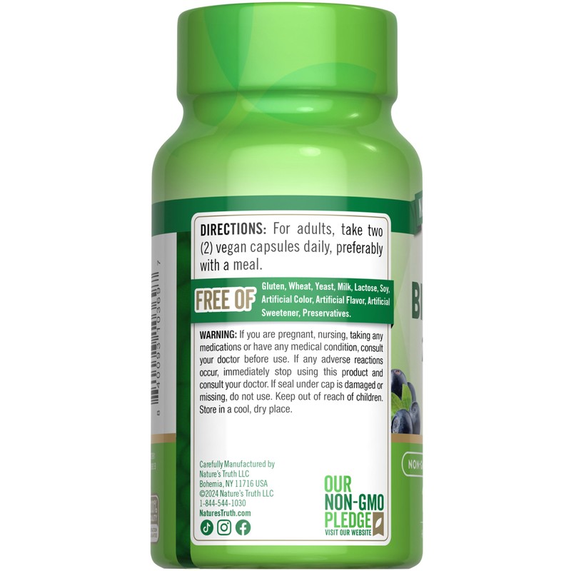 Nature's Truth Bilberry Extract Capsules | 2400mg | 100 Count