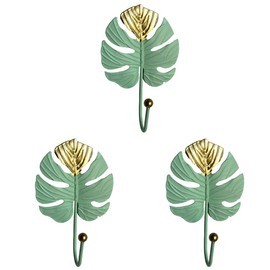 Towel Hooks 3pcs Multifunctional Green Palm Hook Key Bathroom Robe for Bags Rustic Rack Hat Shape Clothing Decorations Room Car Decorative Bedroom Holder Metal Mounted Leaf Hat Hooks