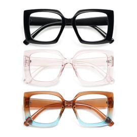 AMOMOMA Trendy Square Reading Glasses for Women,Cute Big Frame Glasses Fashion Computer Eyewear AM6102 C1+C2+C4 1.0 x