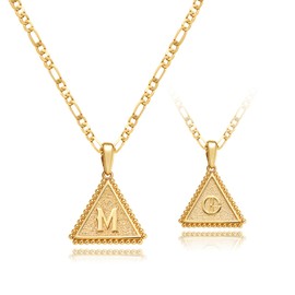 Cicy Bell Womens Initial Necklace 18k Gold Plated A-Z Triangle Letter Dainty Figaro Chain Pendant Necklace Jewelry Gifts 17.7'' with 4'' Extender