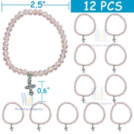 WE Baby Shower Girl Stretchy Pink Crystal bracelet favors with Pacifier Charm (12Pcs)