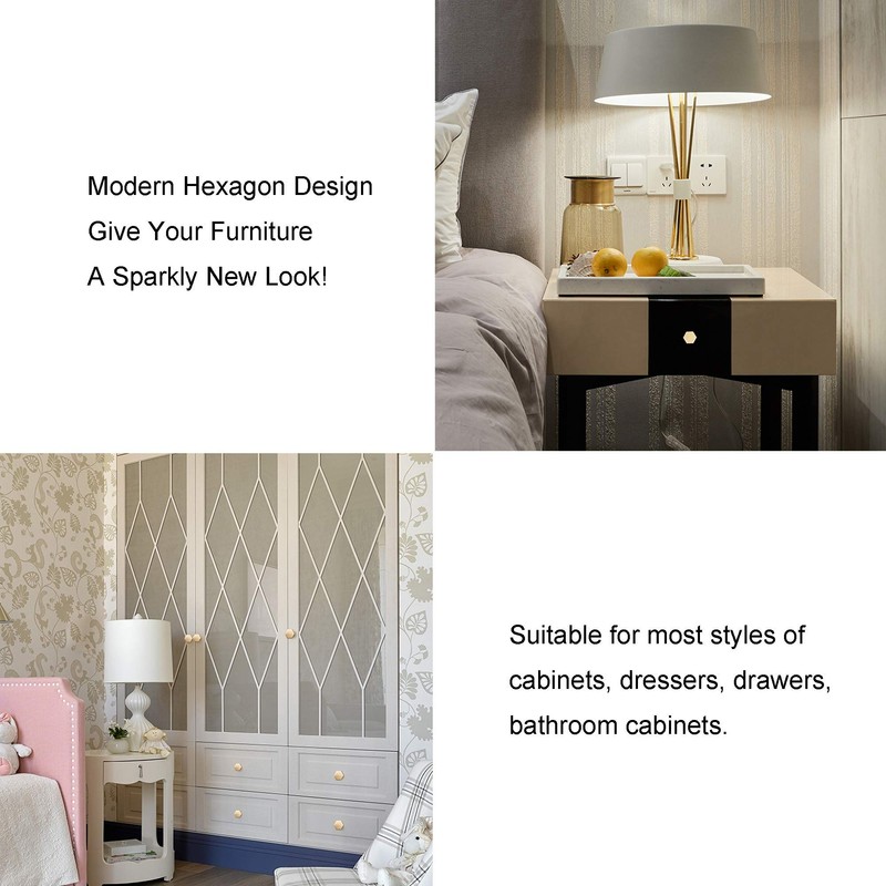 QogriSun 10-Pack Solid Brass Hexagon Cabinet Knobs, 1-1/10-Inch Diameter, Gold