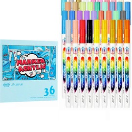 Guangna 36 Colors Acrylic Paint Markers, Round Medium Tip Acrylic Paint Pen, Ideal for Wood, Metal, Plastic, Canvas, Fabric, Glass, Ceramic, Rock Painting DIY Crafts Making Art Supplies