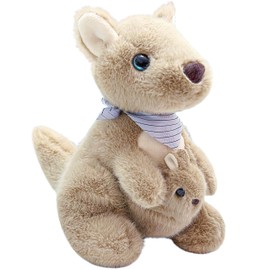 10 inch Kangaroo Stuffed Animal Plush Toys for Kids, Kawaii Kangaroo Baby Stuffed Animals for Easter Basket Stuffers, Children's Day Gifts and Christmas Decorations, Soft Plush Toy (Brown)