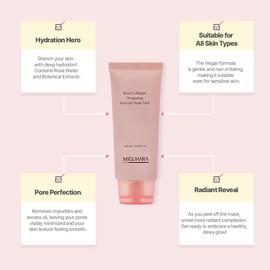 MIGUHARA Rose Collagen Wrapping Peel-Off Mask Pack, Facial Mask with Damask Rose Water, Hydrolyzed Collagen & Botanical Fruit Extracts for Hydrated, Glowing Look & Korean Glass Skin (60ml/2.02 fl.oz.)