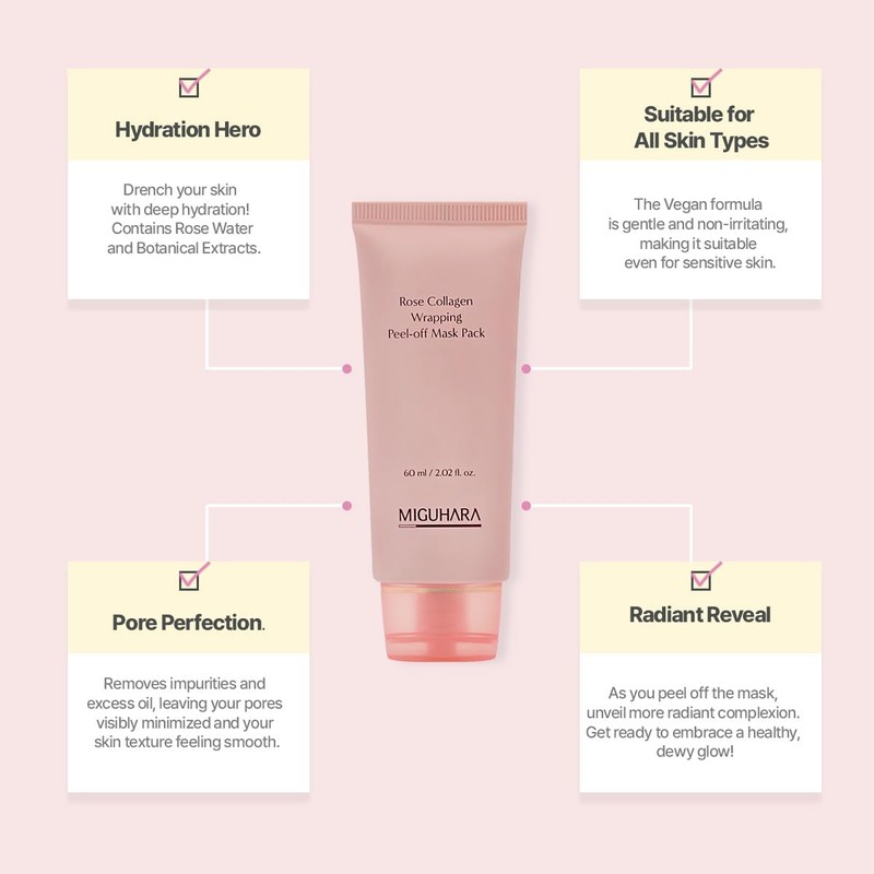 MIGUHARA Rose Collagen Wrapping Peel-Off Mask Pack, Facial Mask with