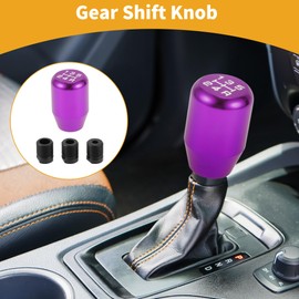 Partuto 1 Set 6cm Universal Shift Knob - Car Gear Shifter Knob with 3 Adapter for 5 Speed Manual Transmission Vehicle - Aluminum Alloy Purple White