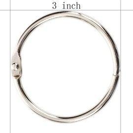 KTOJOY 3Inch (6 Pack) Loose Leaf Binder Rings, Nickel Plated Steel Binder Rings, Keychain Key Rings, Metal Book Rings, Silver