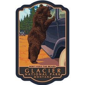Die Cut Sticker Glacier National Park, Montana, Don't Feed The Bears, Contour Vinyl Sticker 1 to 3 inches (Waterproof Decal for Cars, Water Bottles, Laptops, Coolers), Small
