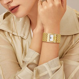 Silverora Women's Watches Rectangular Diamond Gold Watch: Shiny Large Dial Analogue Quartz Watches Ladies with Wide Multilayer Pearl Bracelet Adjustable Rhinestone Wristwatches Gifts for Women Gold,