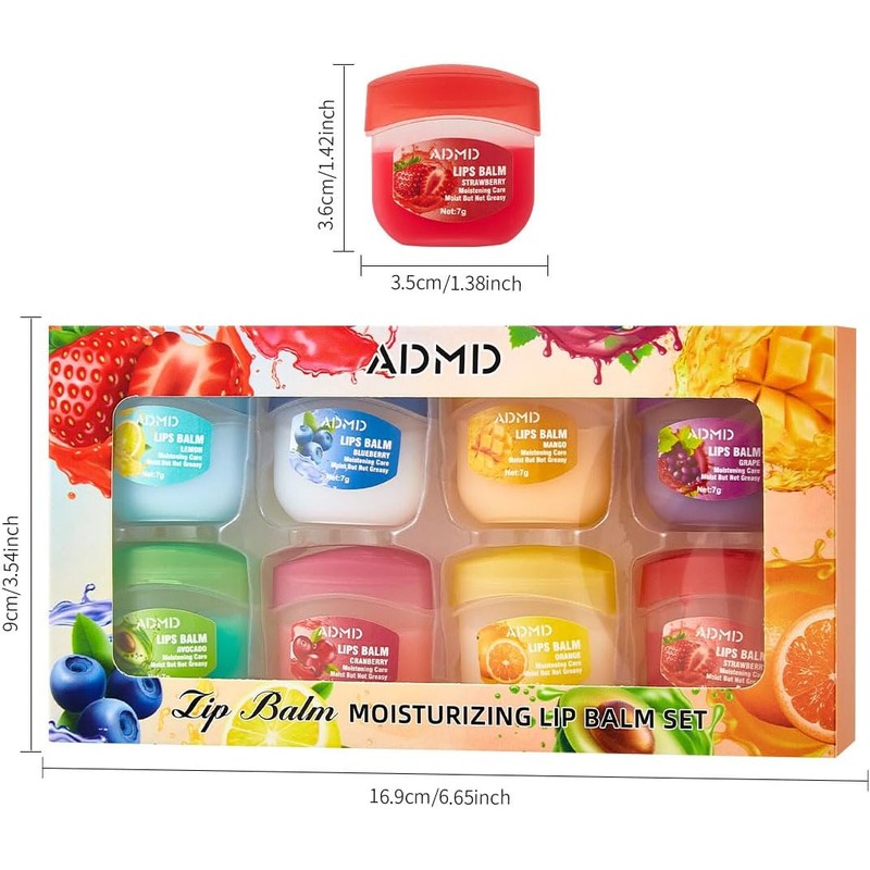 8PC Bálsamo Labial Hidratante con Aceite de Coco y Vitaminas