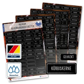 300+ Household Labels Stickers, Square, Black/White, Waterproof Stickers for Labelling Storage Jars, Storage Jars, Cans and Chutes (Black/White) (German Text)