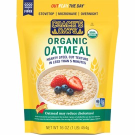 COACH'S OATS Organic Whole Grain Oatmeal 1 lbs | Cracked n’ Toasted | Quick-Cooking, Steel Cut Texture | Heart-Healthy, Delicious Breakfast | Microwavable, Stovetop, Overnight Oatmeal