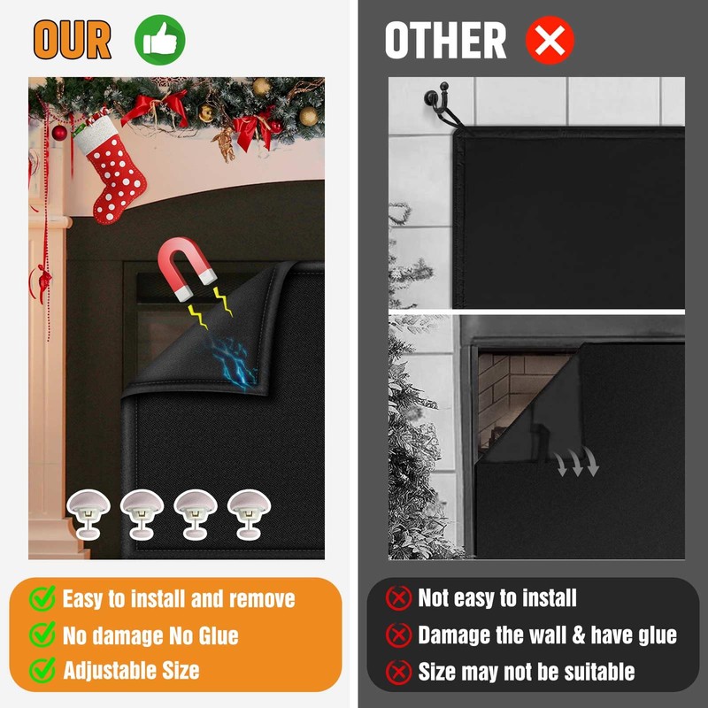 Magnetic Fireplace Draft Cover, Fireplace Blocker Blanket for Heat Loss,