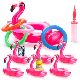 JOYIN Inflatable Flamingo Ring toss Games with Hand Pump,6 Pcs Inflatable Drink Holders, Summer Pool Game Toys Drink Float for Pool Party Luau Party Decor Carnival Hawaiian Party Supplies