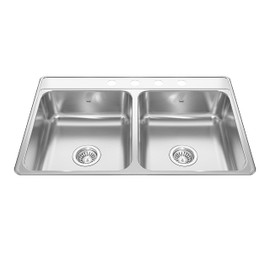 Kindred CDLA3322-7-4N Creemore 33-in LR x 22-in FB x 7-in DP Drop In Double Bowl 4-Hole Stainless Steel Kitchen Sink, 33" x 22"