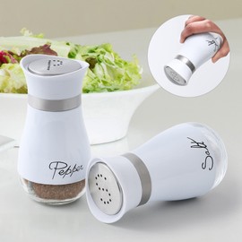 Lonffery Salt and Pepper Shakers Set - Salt Containers for Gifts, Kitchen Decor, Home, RV, Camp, BBQ, 4 oz Farmhouse Spice Dispenser with Glass Bottom, White, Set of 2