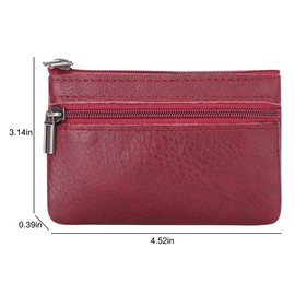 Genuine Leather Coin Purse, Small Coin Pouch for Men Women, Cash Change Wallet Key Holder Money Pouch with Key Ring, Zipper Storage Bag Coin Organizer