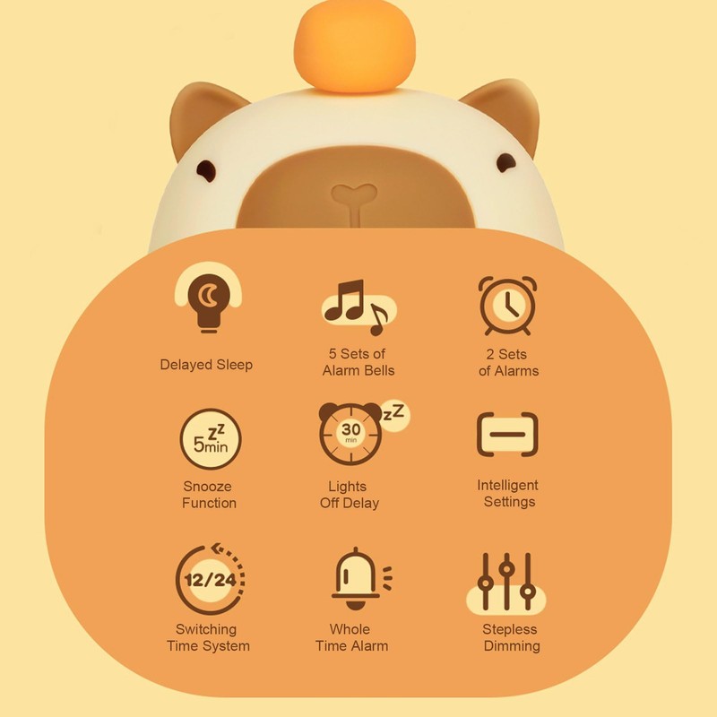 Cute Capybara Alarm Clock Night Light, for Kids and Adults,