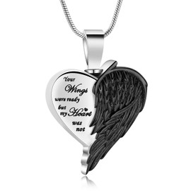 AIWENXI Heart Ash Necklaces for Men Women Angel Wings Cremation Keepsake Urn Jewellery Ash Pendant Jewellery Stainless Steel Keepsake Gifts Locket Jewellery, Stainless Steel