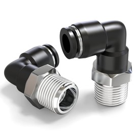 TAILONZ PNEUMATIC Male Elbow 8mm Tube OD x 1/4 Inch NPT Thread 90 Push to Connect Fittings PL8-N2 (Pack of 2)