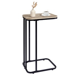 KJGKK C Shaped End Table, 27 Inches High Small Side Table for Sofa and Bed, Couch Table That Slides Under, Tall Tv Tray Table for Living Room, Bedroom, Metal Frame, Greige & Black