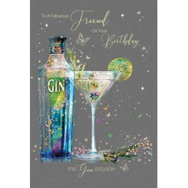 Cherry Orchard Friend Birthday Card with Gin Bottle Image, Gold Foiling and Gold Envelope from the Grace Range