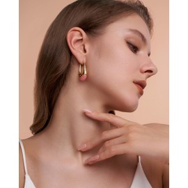 SNGIA - arete largos ovalados chapados en oro de 18 quilates con piedras preciosas de resina de colores para mujer de SNGIA, (verde, café, azul, rosa, blanco, crema), gota atrevida hecha a mano