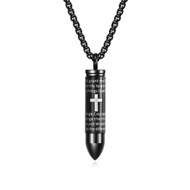 Rnivida Men's Black Cross Urn Pendant Necklace for Ashes, Serenity Prayer Ashes Necklace Cremation Jewelry Gift for Men