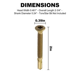 #12-24 x 2 Reamer Tek Torx/Star Head Self-Drilling Wood to Metal Screws，Self-Drilling Wood to Metal Screws T-30 Torx Screw Head for Flatbeds, Trailers, or for Fastening Wood to Steel - 100pcs…