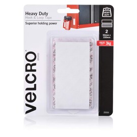 Velcro Heavy Duty Hook and Loop Tape, 50 x 100 mm Size, White (Pack of 2)
