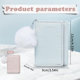 FuninCrea Small Purses for Women with Heart-Shaped ID Window and Pom Pom, Women Wallets PU Leather Ladies Purse Portable Card Wallet Womens Purses Cute Ladies Wallet with 7 Card Slots (Blue)