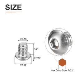 DTGN 3/8-16x1/2" Button Head Socket Cap Screws - 15Pack - Good for Machine - 304 Stainless Steel 18/8 - Hex Drive Full Thread UNC Fasteners