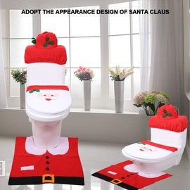 Cubierta De Inodoro Navidad, Navidad Papá Noel Baño Juego Juego De Tapa De Inodoro Para Decoración Juego De Baño 3 Piezas For Accesorios De Baño Navideña Casera