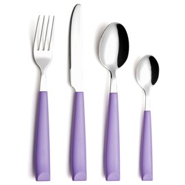 EXZACT Cutlery Set Coloured 16pcs Stainless Steel, Silverware with Coloured Handles Comfortable to Hold (Lilac x 16)