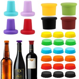 XIAQICA 26 Stück Bierflaschenverschluss 3 Stile Flaschenverschluss Silikon Kronkorken Wiederverwendbar Bierdeckel Bunt Universal für Bier,Saft, Glasflaschen,Rotweinflasche, Pferdesmundflasche