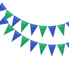 MECCANIXITY 1 Pcs 98 Feet Warning Pennant Banner Flags String OSHA Triangle Hanging Triangle Bunting Flags for Festive, Wedding, Birthday Party Decorations, Deep Blue, Green