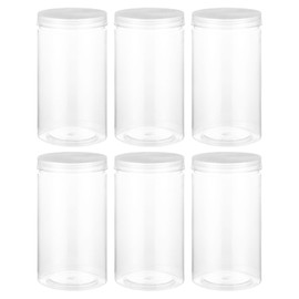 PATIKIL 43oz Plastic Jars with White Lids, 6 Pcs Refillable Empty Storage Jars Containers Mason Jars for Dry Food Cosmetic Peanut Butter Candy Home Kitchen Storage, Clear