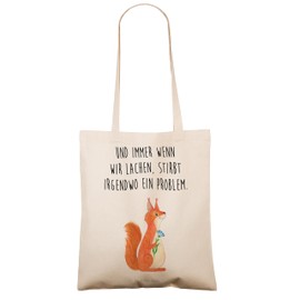 Mr. & Mrs. Panda Tote Bag Squirrel Flower - Gift, Funny Sayings, Laughter, Shopper, Animals, Saying Positive, Fabric Bag, Laptop Bag, Animal Motifs, Bag Bag, Fun, Good Mood, White, Hand Drawn