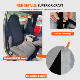 GXARTS 2Pcs 60/40 Cloth High Back Bench Seat Cover Black/Charcoal Compatible with Ford Ranger XLT Front 1998 1999 2000 2001 2002 2003(Without Console Cover)