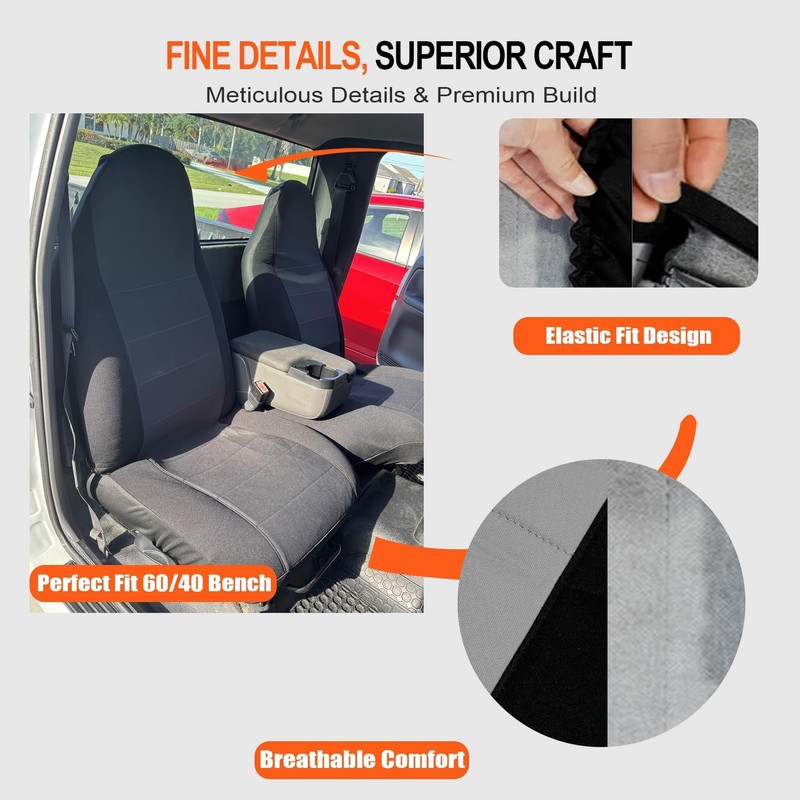 GXARTS 2Pcs 60/40 Cloth High Back Bench Seat Cover Black/Charcoal