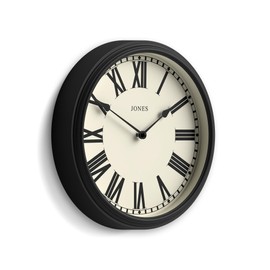 JONES CLOCKS® 'Hackney' Wall Clock – Classic Round Clock in Black, Perfect for The Kitchen, Living Room, Office or Bedroom, 30cm