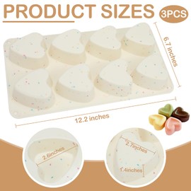 3 PCS Heart Shaped Silicone Molds 8 Cavities Heart Silicone Mold Baking Heart Mini Muffin Pan Heart Shaped Mold Valentine Heart Silicone Mold for Making Chocolate, Candy, Soap and Jelly (Cream)