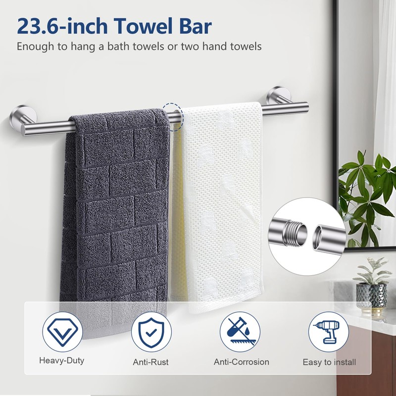 TQKAG Brushed Nickel 5 Piece Bathroom Hardware Accessories Set 23.6"