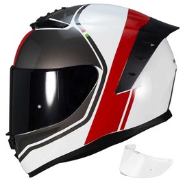 MXJ Gear Full Face Motorcycle Helmet,Helmets for Adults Motorcycle, MG611 Motorbike Racing Street Bike Helmets with Black Visor for Men Women,DOT Approved（XL,Glossy Red Gray Lines ）